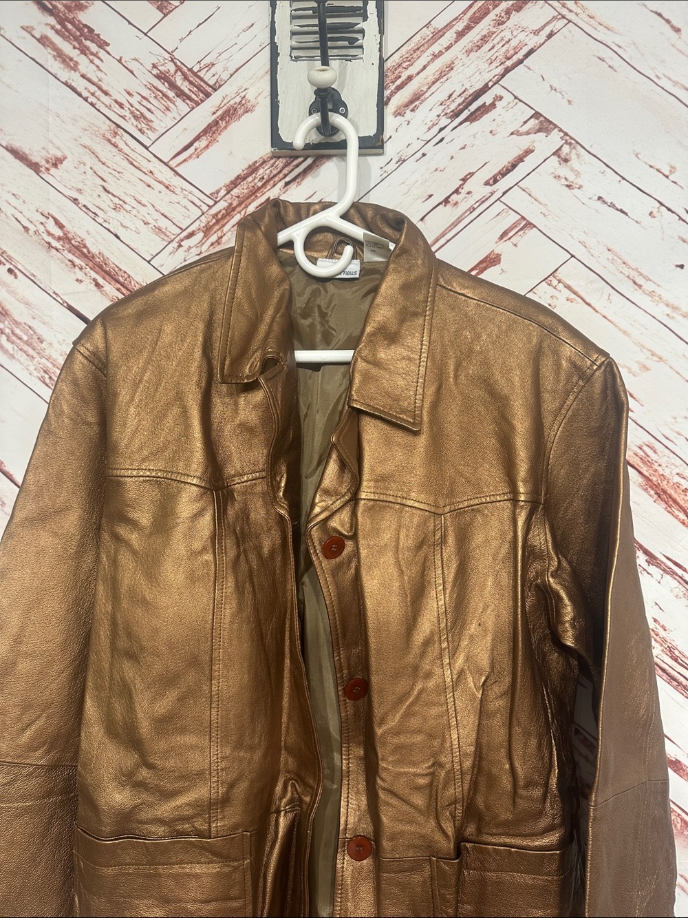 NWOT vintage 90’sNewport News Metallic Bronze Leather Coat - Picture 2 of 6